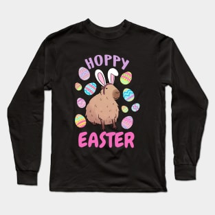 Hoppy easter cute funny capybara Long Sleeve T-Shirt